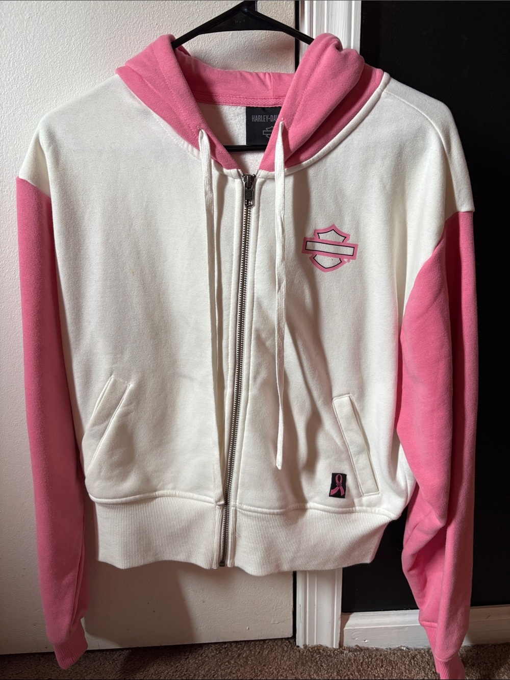 Harley-Davidson White and Pink Zip-Up Hoodie
